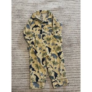 Wonderluxe Baby Boys Dinosaur Fleece Pajama Set Tan Blue Green 12M Button Up